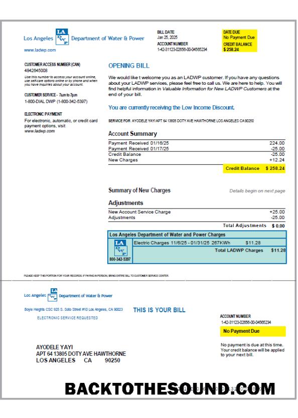 İndir ABD LA DWP Fatura Fatura in Word and PDF Formatlar, Sürüm 2 Örnek şablon