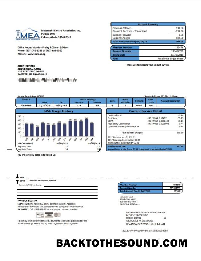 İndir ABD MEA Alaska Elektrik Fatura Fatura in Word and PDF Format Örnek tasarım