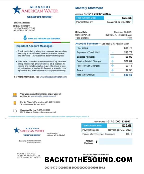 İndir ABD MISSOURI AMERICAN Su Fatura Fatura Word and PDF Örnek taslak