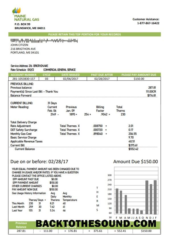 İndir ABD Maine Natural Gaz Portland Fatura Fatura in Word and PDF Format Örnek örnek