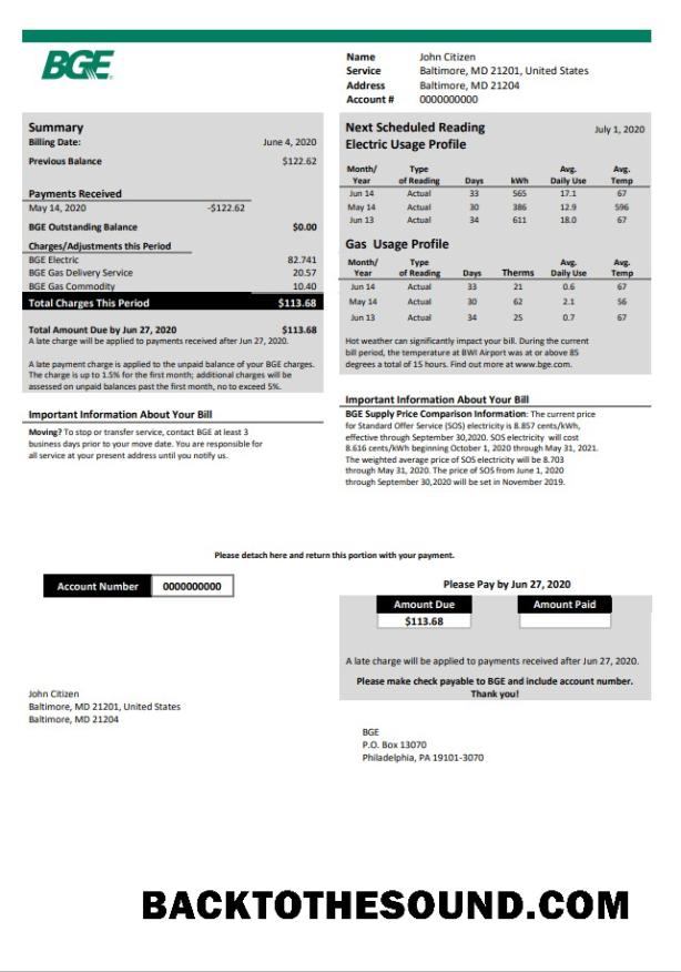 İndir ABD Maryland BGE Gaz and electric Fatura Fatura in Word and PDF Format Örnek tasarım