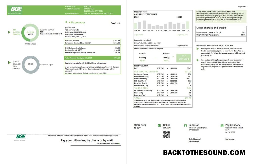 İndir ABD Maryland Baltimore Gaz and Electric (BGE) Fatura Fatura in Word and PDF Format (2 pages) Örnek tasarım