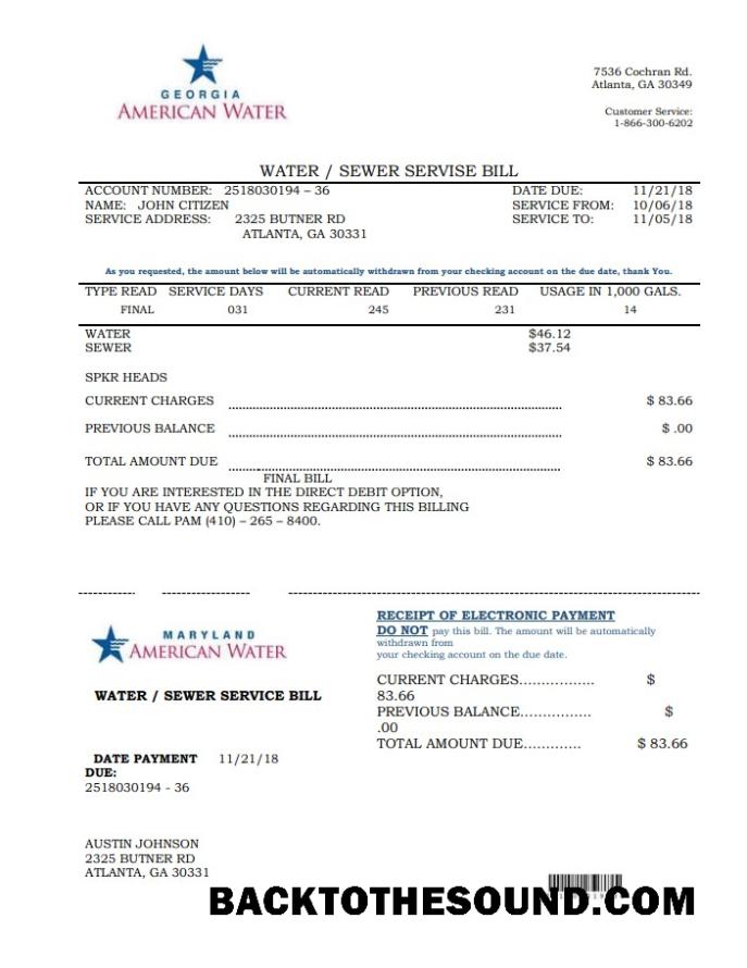 İndir ABD Maryland Gürcistan Su Fatura Fatura in Word and PDF Format (.doc and .PDF) Örnek örnek