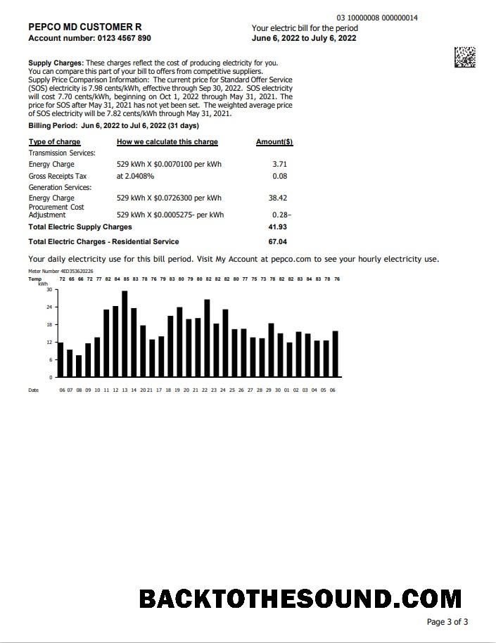 Profesyonel İndir ABD Maryland Pepco Fatura Fatura, Word and PDF Şablon, 3 pages 3 Örnek
