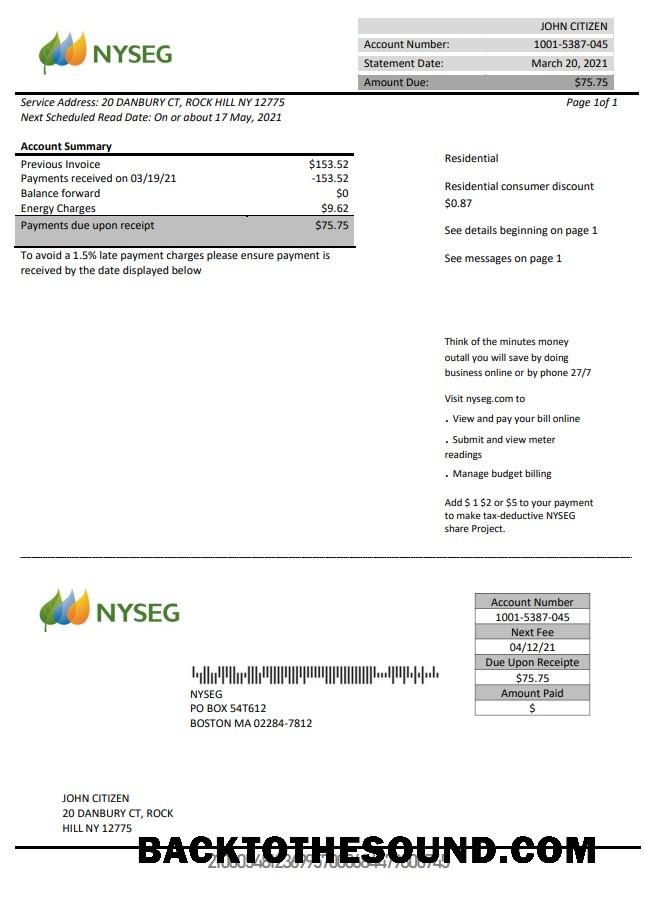 İndir ABD Massachusetts Boston NYSEG Elektrik Fatura Fatura in Word and PDF Format Örnek taslak