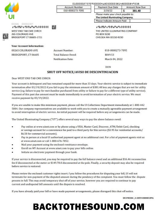 İndir ABD Massachusetts Chelsea The birleşik Illuminating Şirket Fatura Fatura shutoff notice, Word and PDF Örnek örnek