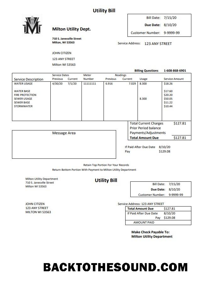 İndir ABD Massachusetts Milton Fatura Dept Su Fatura Fatura in Word and PDF Format Örnek şablon