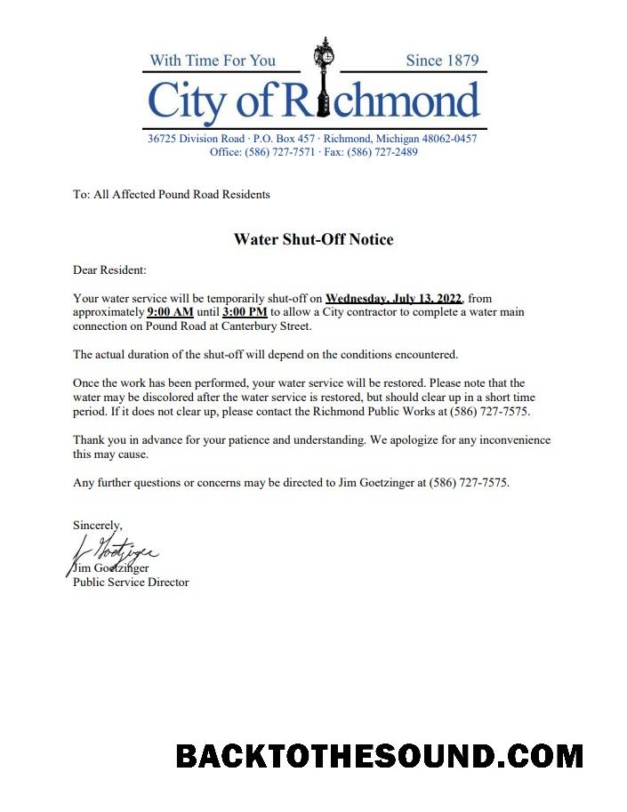 İndir ABD Michigan City of Richmond Su Fatura Fatura shutoff notice, Word and PDF Örnek tasarım