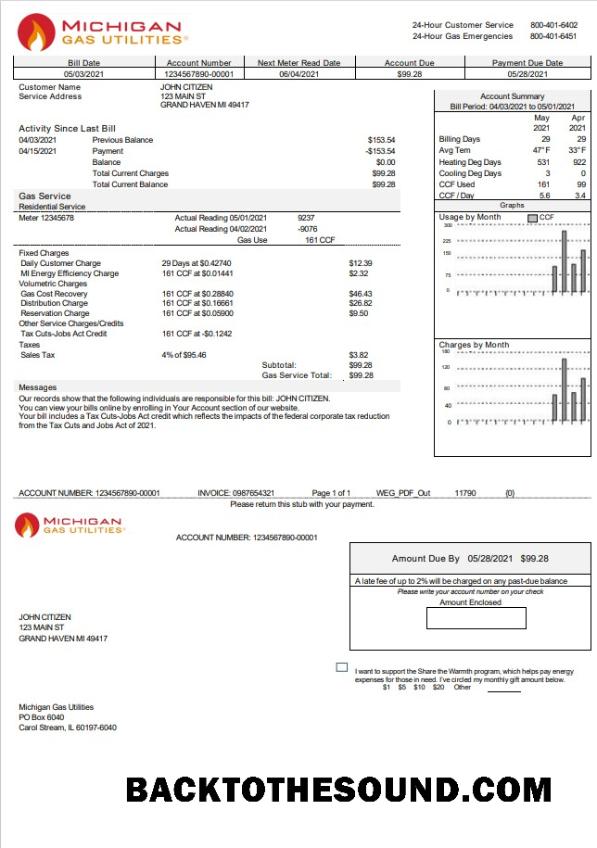 İndir ABD Michigan Gaz Utilities Fatura Fatura in Word and PDF Format Sürüm 2 Örnek şablon