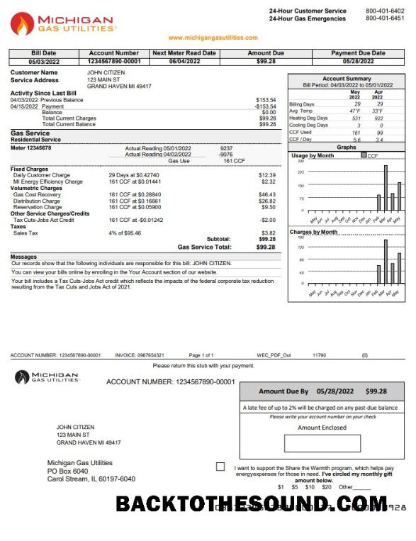 İndir ABD Michigan Gaz Utilities Fatura Fatura in Word and PDF Format Sürüm 1 Örnek tasarım