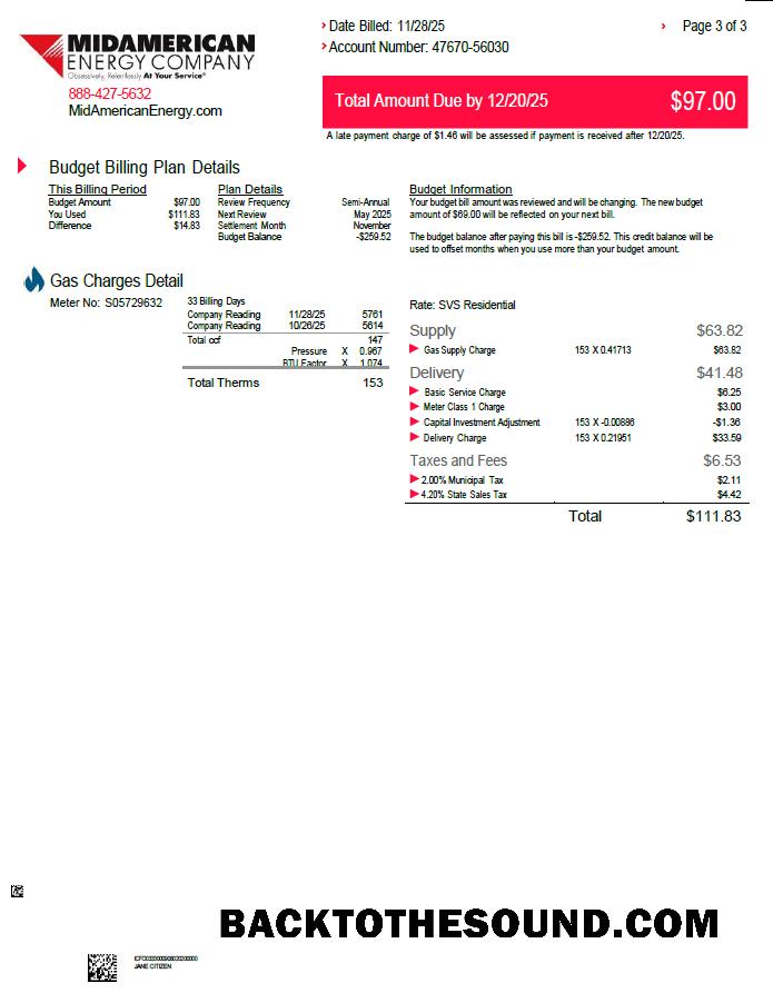 İndir ABD MidAmerican Energy Şirket Fatura Fatura in Word and PDF Formatlar, 3 pages, 3rd Sayfa Örnek örnek