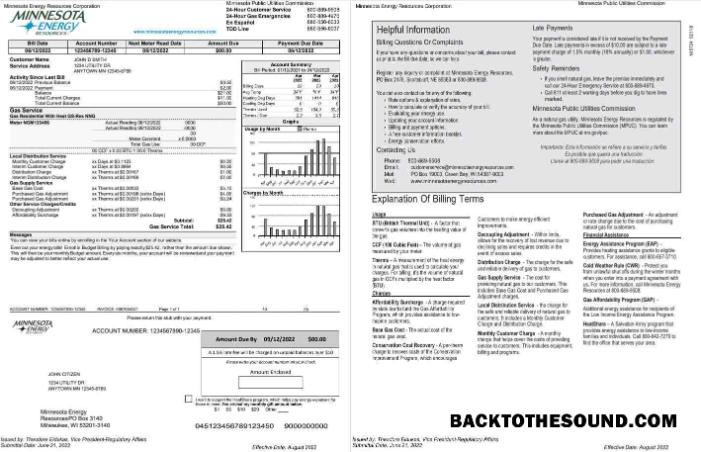 Düzenlenebilir İndir ABD Minnesota Energy Fatura Fatura, Word and PDF Şablon, 2 pages Örnek