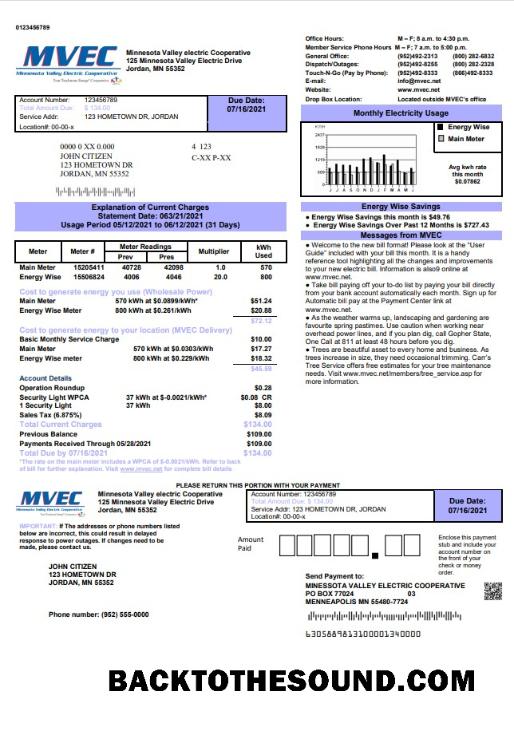 İndir ABD Minnesota Valley Electric Cooperative (MVEC) Fatura Fatura in Word and PDF Format Örnek örnek