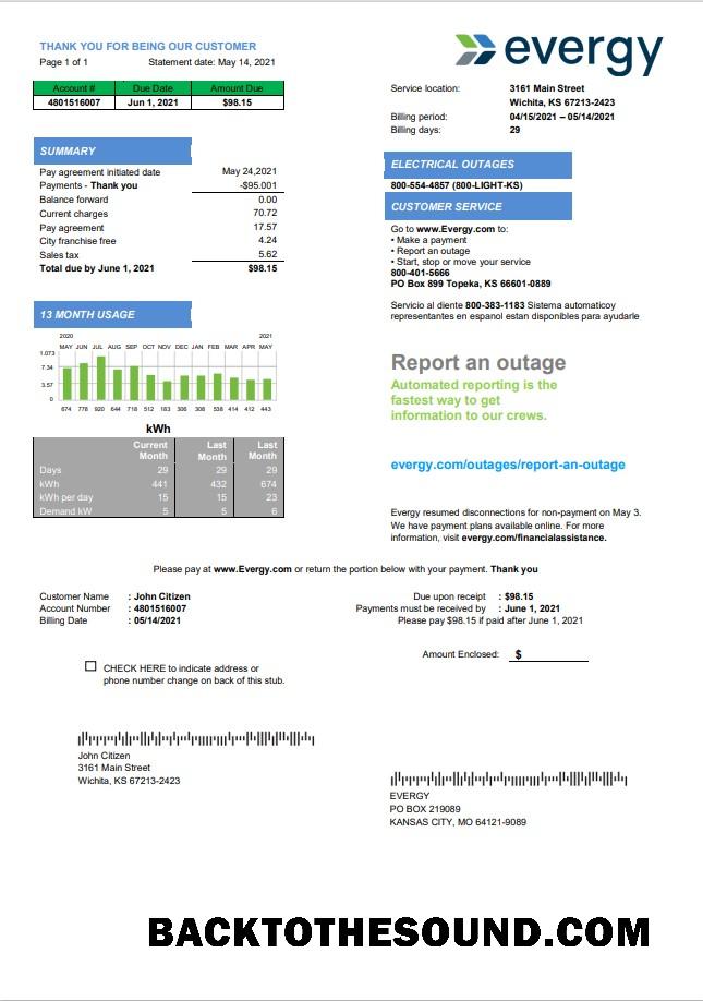İndir ABD Missouri Evergy Elektrik Fatura Fatura in .doc and .PDF Format Örnek ön izleme