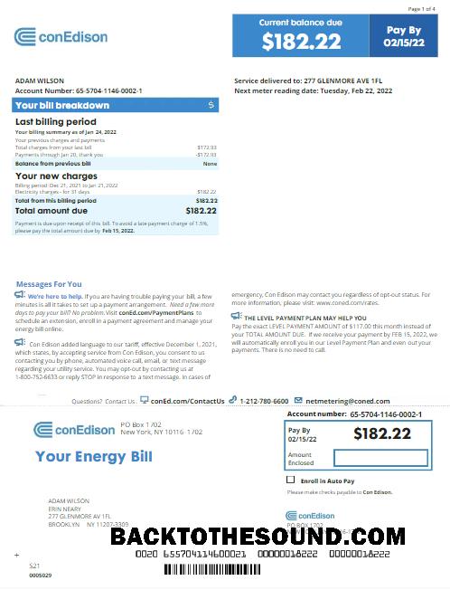Yüksek Kalite İndir ABD Yeni YORK CONEDISON Fatura Fatura Word and PDF Şablon, Sürüm 2 Örnek