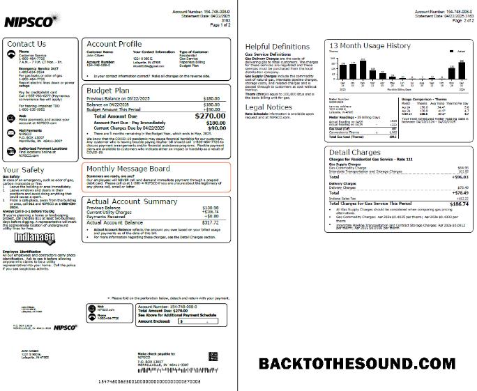 İndir ABD NIPSCO Fatura Fatura in Word and PDF Formatlar, 2 pages Örnek örnek