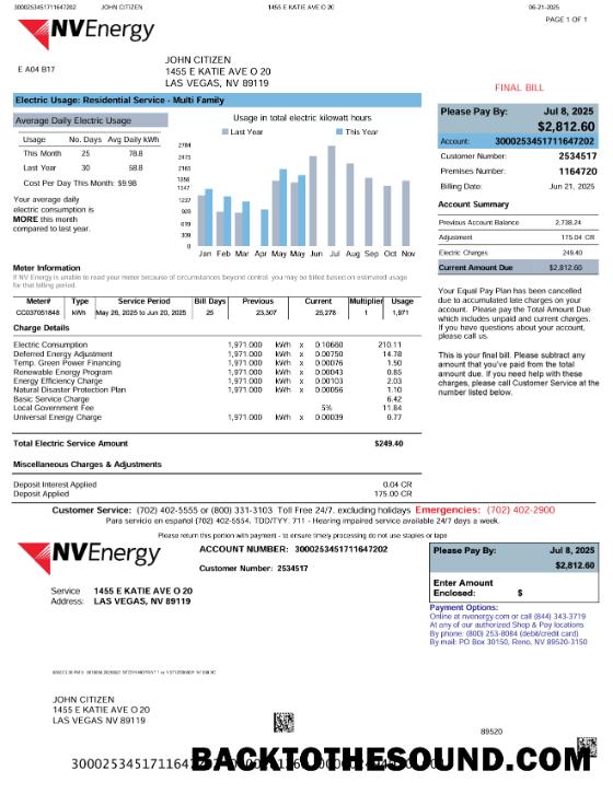 İndir ABD NV Energy Fatura Fatura in Word and PDF Formatlar, Sürüm 2 Örnek şablon