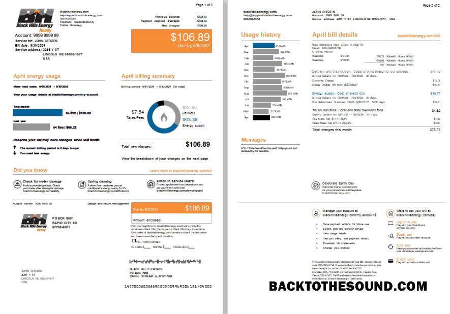 İndir ABD Nebraska Lincoln Black Hills Energy Fatura Fatura, 2 pages scr Örnek taslak