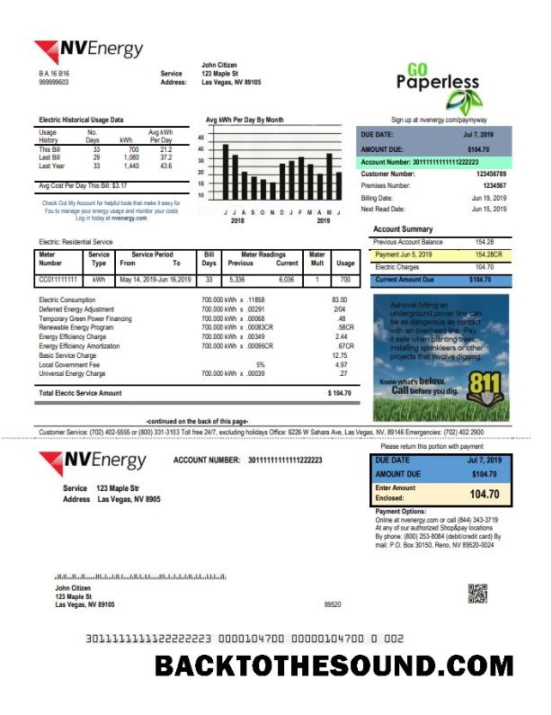 İndir ABD Nevada NV Energy Fatura Fatura in Word and PDF Format Örnek örnek