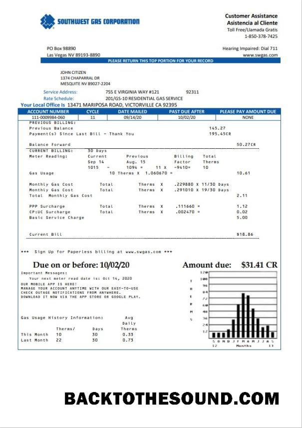 İndir ABD Nevada Southwest Gaz Corporation Fatura Fatura in Word and PDF Format Örnek şablon