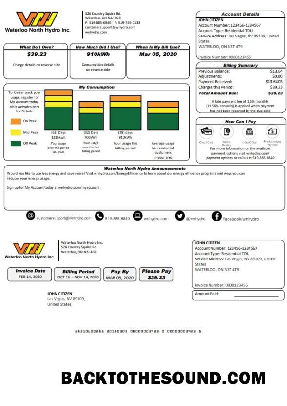 İndir ABD Nevada Waterloo North Hydro Fatura Fatura in Word and PDF Format (Sürüm 2) Örnek taslak