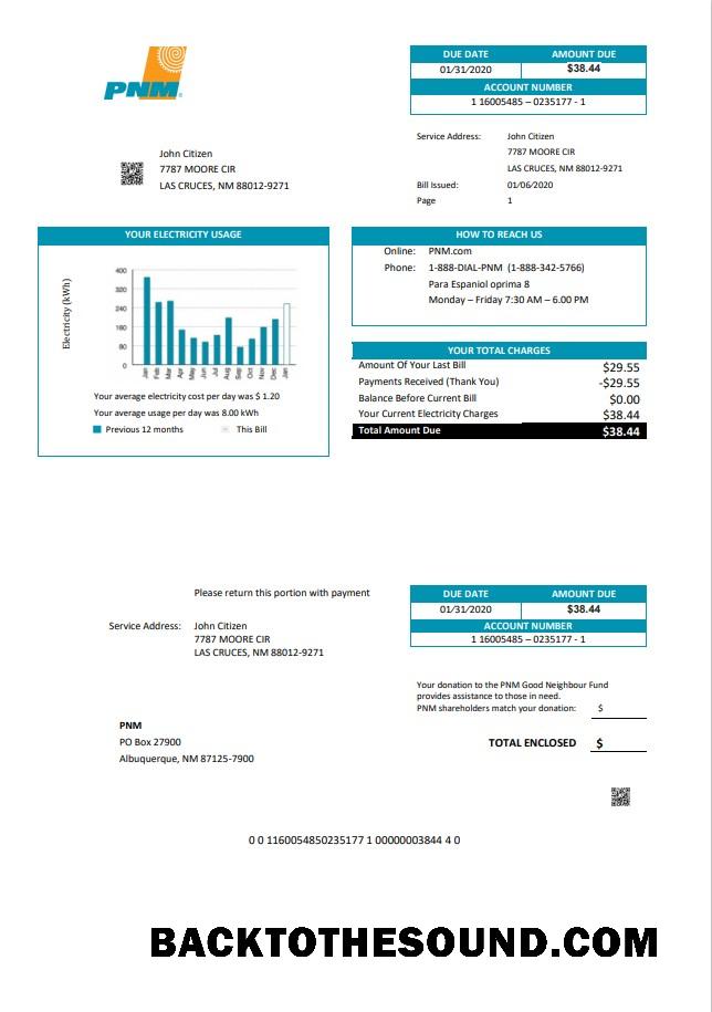İndir ABD Yeni Meksika PNM easy fillable Fatura Fatura in Word and PDF Format (.doc and .PDF) Örnek tasarım