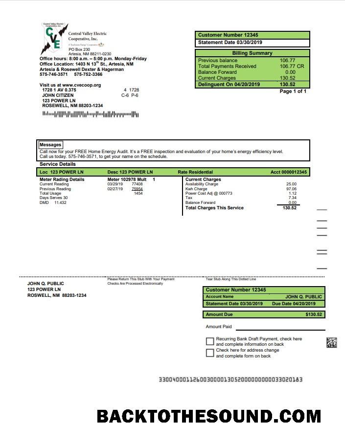 İndir ABD Yeni Meksika Elektrik proof of address Fatura Fatura in Word and PDF Format Örnek şablon