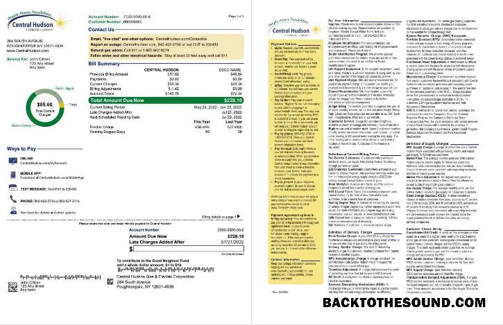 Yüksek Kalite İndir ABD Yeni York Central Hudson A fortis Şirket Fatura Fatura, Word and PDF Şablon, 3 pages 1 2 Örnek