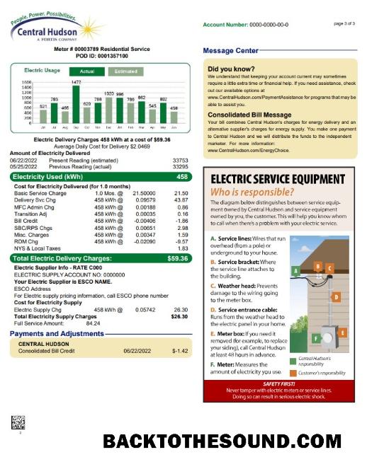 Gerçekçi İndir ABD Yeni York Central Hudson A fortis Şirket Fatura Fatura, Word and PDF Şablon, 3 pages 3 Örnek