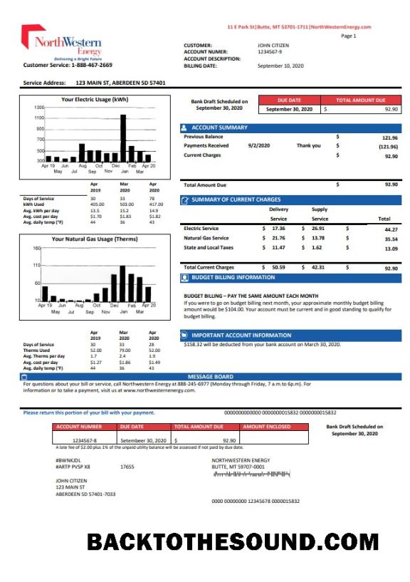 İndir ABD NorthWestern Energy Fatura Fatura in Word and PDF Format, Sürüm 2 Örnek ön izleme