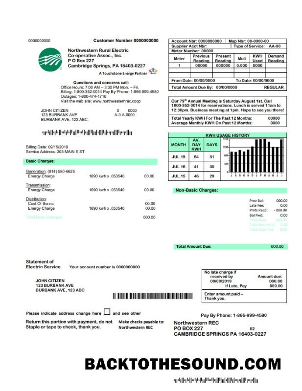Profesyonel İndir ABD Northwestern Rural Electric Fatura Fatura Şablon, fully Düzenlenebilir in Word and PDF Format Örnek