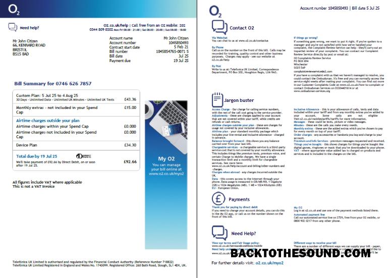 İndir ABD O2 Fatura Fatura in Word and PDF Formatlar, 2 pages, Sürüm 3 Örnek örnek