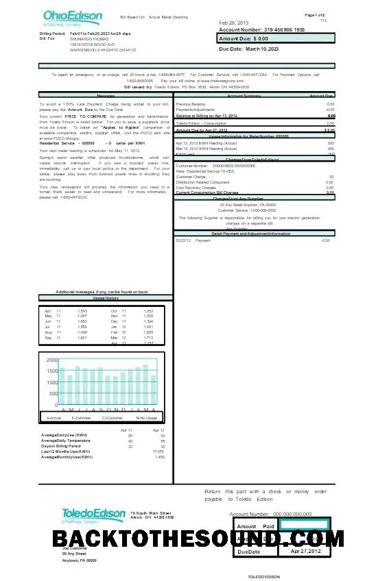 İndir ABD OHIO EDISON Fatura Fatura Word and PDF Örnek ön izleme