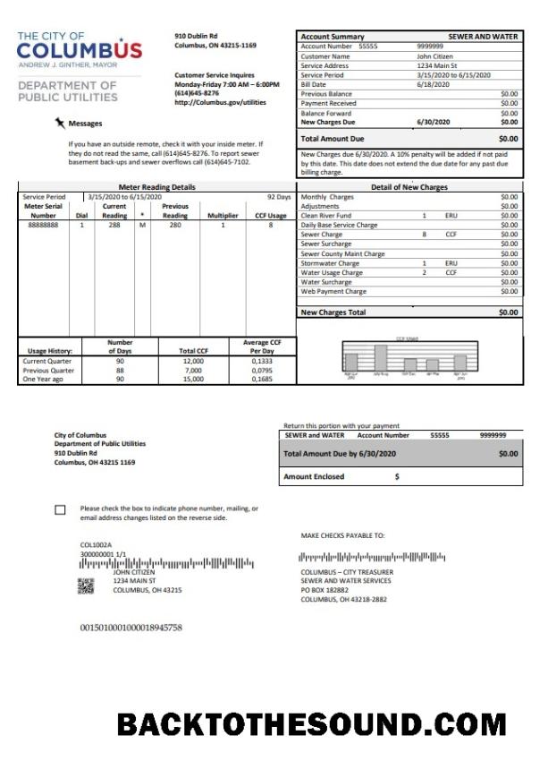 İndir ABD Ohio City of Columbus Fatura Fatura in Word and PDF Format Örnek taslak