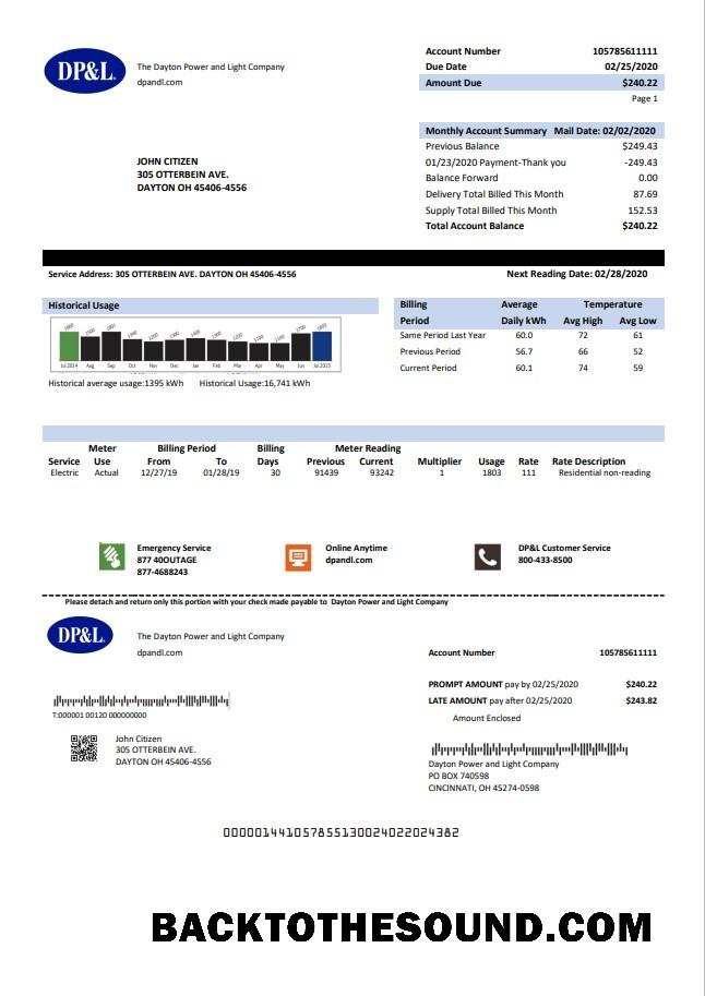 İndir ABD Ohio DP&L Fatura Fatura in Word and PDF Format Örnek örnek