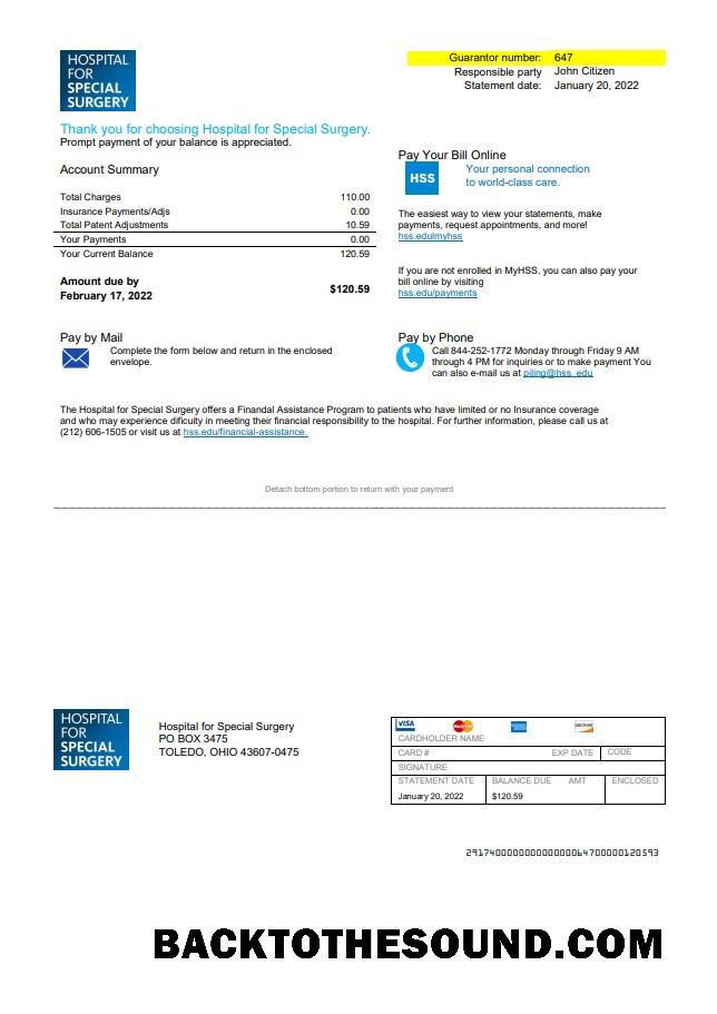 İndir ABD Ohio Hospital For Special Surgery Fatura Fatura in Word and PDF Format Örnek örnek