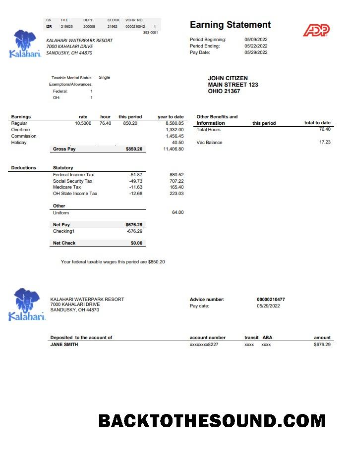 İndir ABD Ohio Kalahari Waterpark Resort Fatura Fatura in Word and PDF Format Örnek taslak