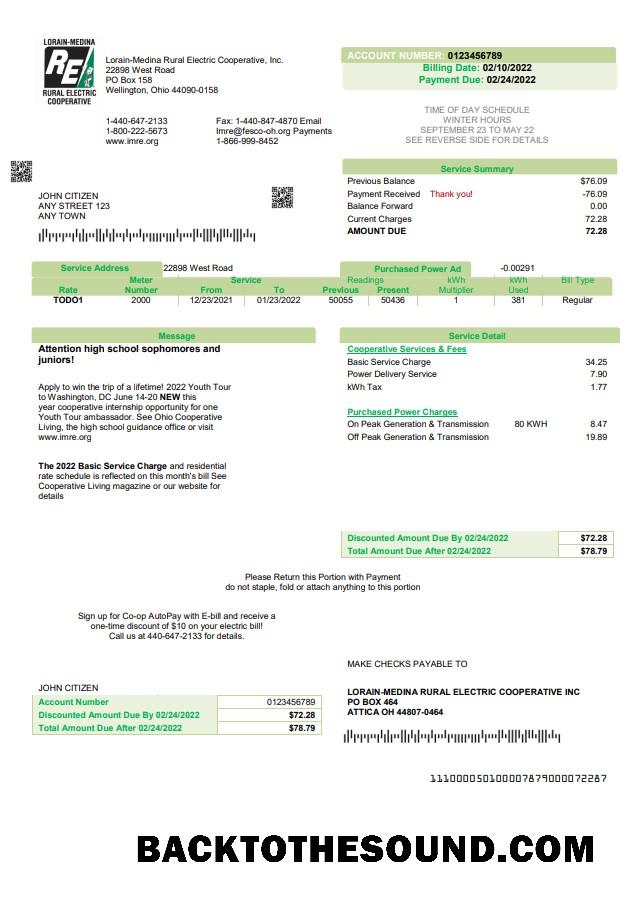 İndir ABD Ohio Lorain Medina Rural Electric Fatura Fatura in Word and PDF Format Örnek ön izleme