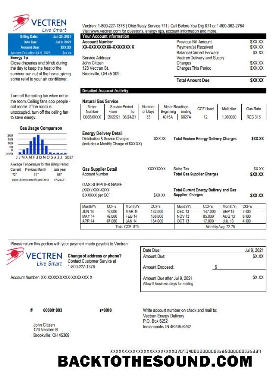 İndir ABD Ohio Vectren Energy Fatura Fatura in Word and PDF Format Örnek taslak