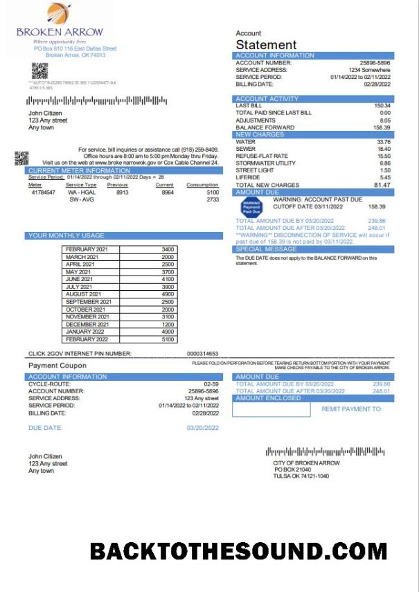 İndir ABD Oklahoma City of Broken Arrow Fatura Fatura in Word and PDF Format Örnek tasarım