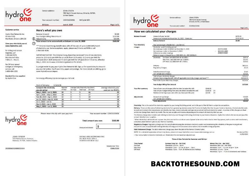 İndir ABD Ontario’s Hydro One Elektrik Fatura Fatura in Word and PDF Format (2 pages) Örnek örnek