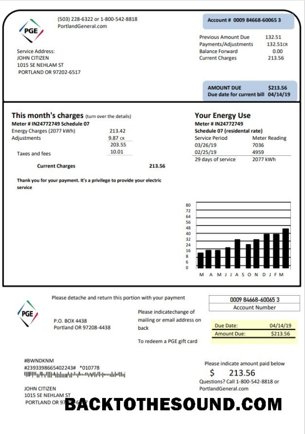 İndir ABD Oregon PGE Elektrik Fatura Fatura in Word and PDF Format Örnek şablon