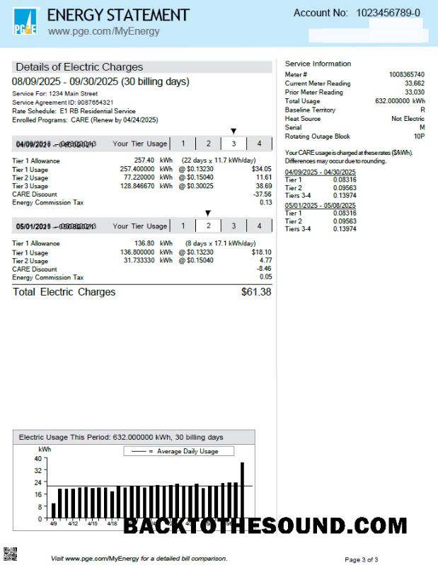 İndir ABD PG&E Fatura Fatura in Word and PDF Formatlar, 3 pages, 3rd Sayfa Örnek şablon