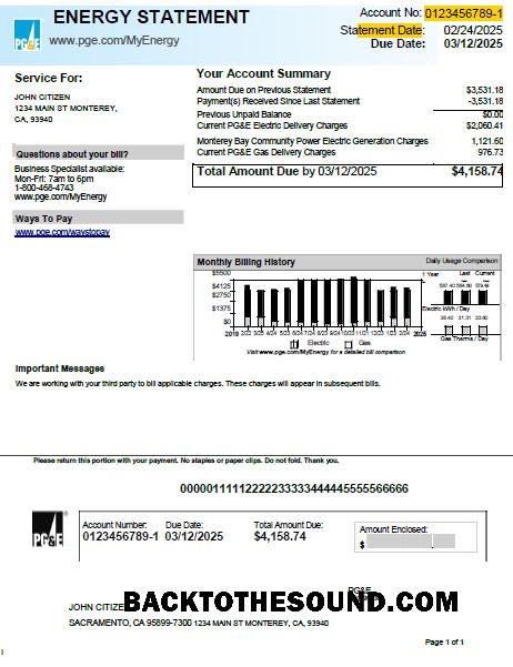 İndir ABD PG&E Fatura Fatura in Word and PDF Formatlar, Sürüm 2 Örnek örnek