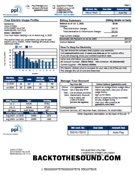 İndir ABD PPL Electric Fatura Fatura in Word and PDF Formatlar, Sürüm 3 Örnek şablon