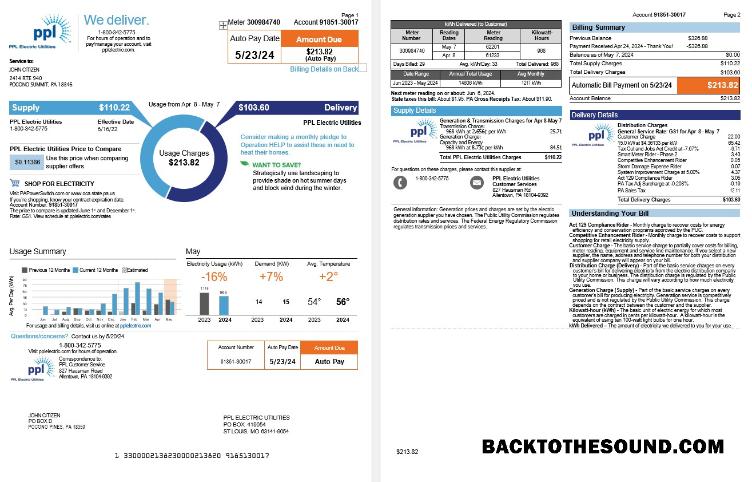 İndir ABD Pennsylvania PPL electric Fatura Fatura, 3 pages Örnek ön izleme