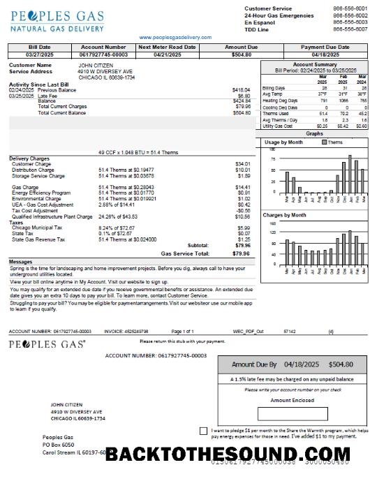 İndir ABD Peoples Gaz Fatura Fatura in Word and PDF Formatlar, Sürüm 2 Örnek taslak