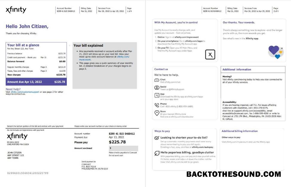 Yüksek Kalite İndir ABD Philadelphia Xfinity Fatura Fatura Word and PDF Şablon, 4 pages 1 2 Örnek