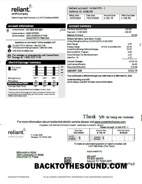 İndir ABD Reliant Energy Fatura Fatura in Word and PDF Formatlar, Sürüm 2 Örnek taslak