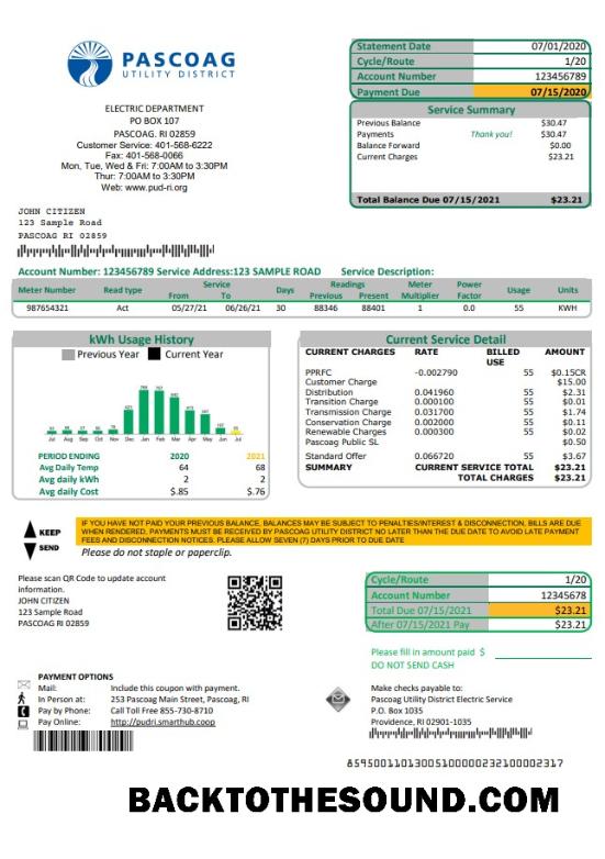 İndir ABD Rhode Island Pascoag Fatura District Fatura Fatura in Word and PDF Format Örnek şablon